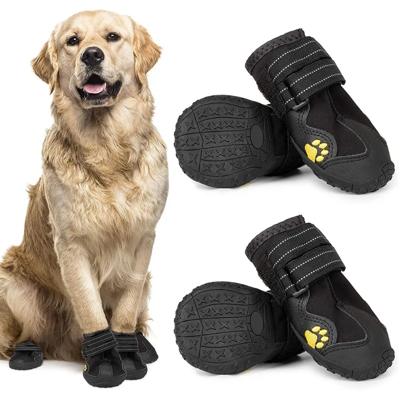 Dog Booties Paw Protector - 4Pcs Waterproof Dog Shoes Anti-Slip Rubber