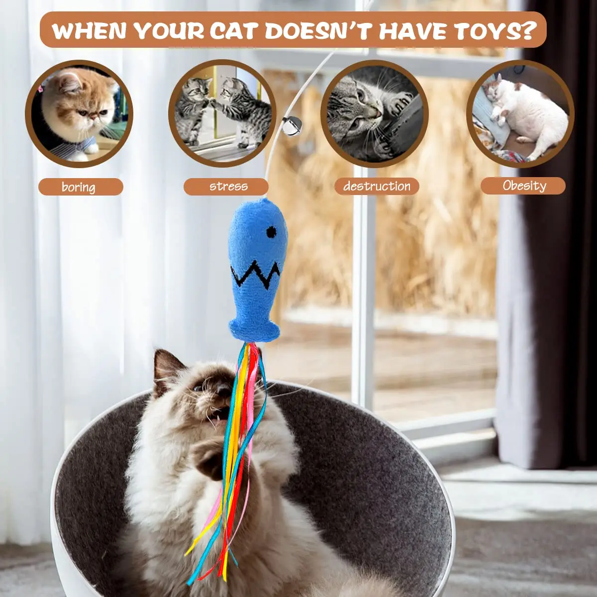 Fashion Cat Wand Toy, Natural  - Catnip Toys บทวิจารณ์และราคา