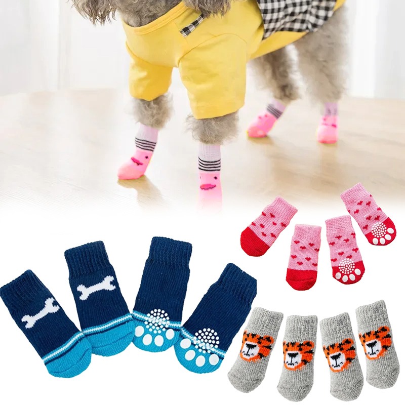 4Pcs Winter Pet Dog Socks Anti - Dog Booties Paw Protector บทวิจารณ์และราคา